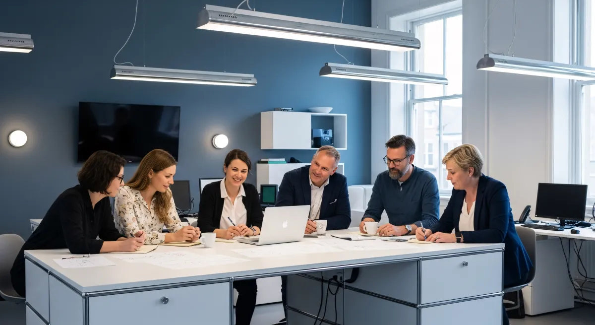Ambiente de equipa colaborativa em lançamento de projeto